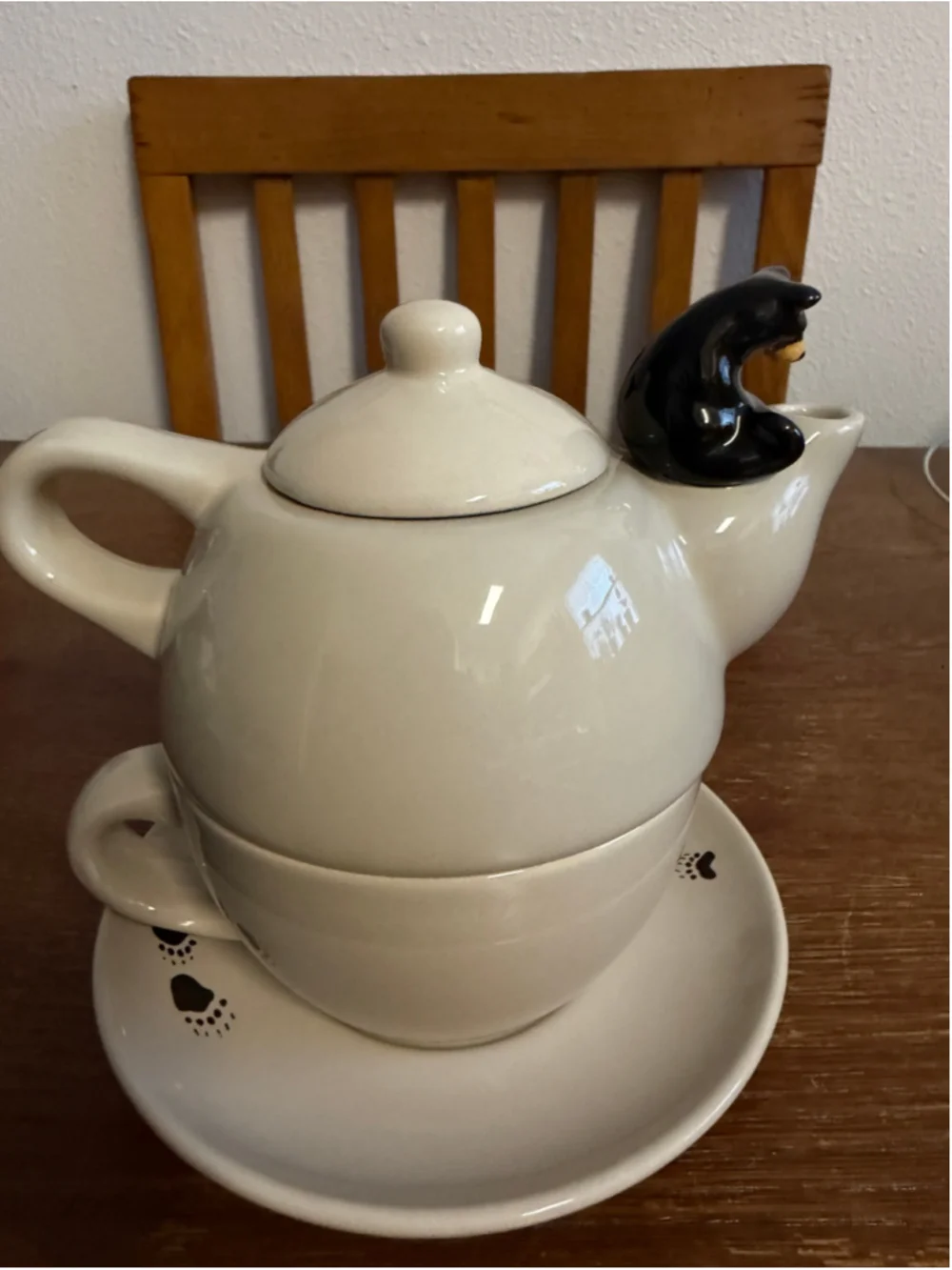 Big Sky Carvers Bearfoots Tea For One Set Jeff Fleming Black Bear Teapot Cup Sau